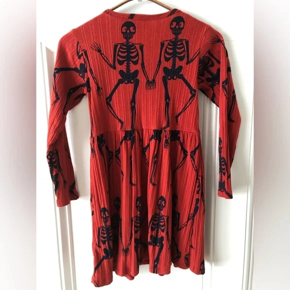 Mini Rodini Red Dress with Skeleton Design